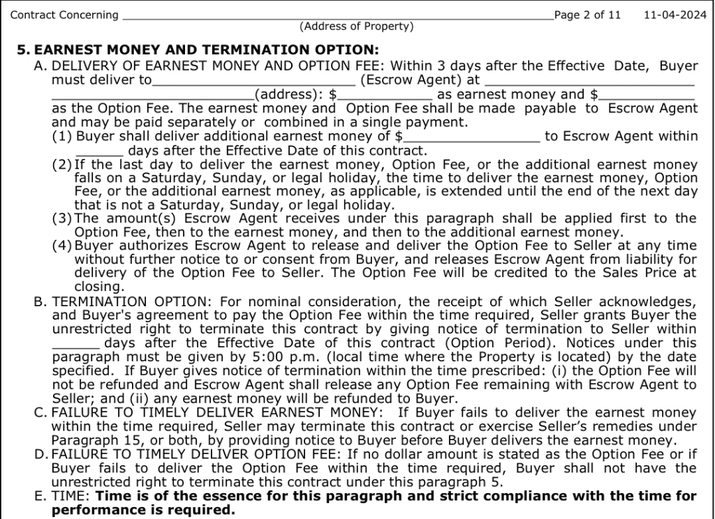 Texas real estate contract deadlines
